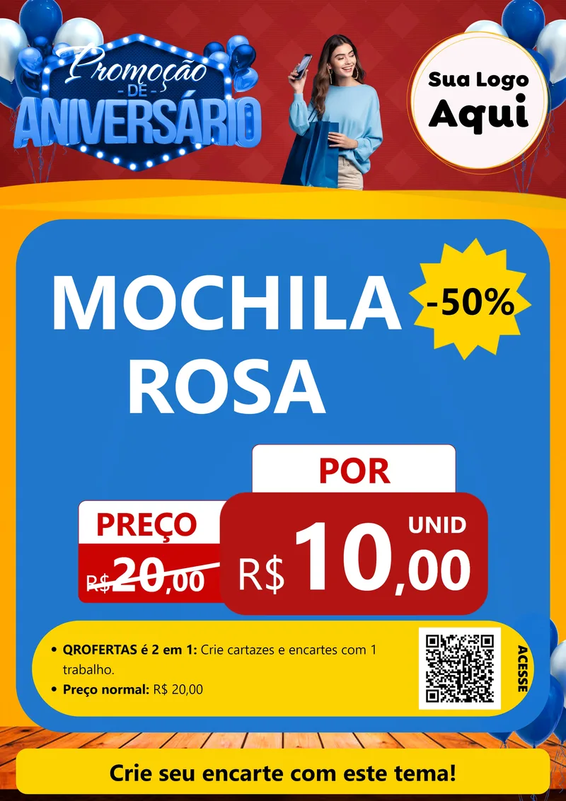 Modelo de Cartaz para Cartaz A4 Vertical com o tema Promoção de Aniversário para Papelaria