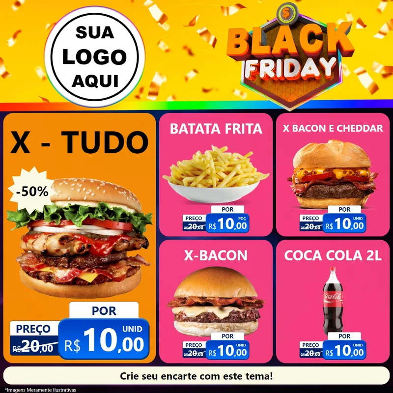 Modelo de Rede Social para Feed Facebook com o tema Black Friday para Hamburgueria