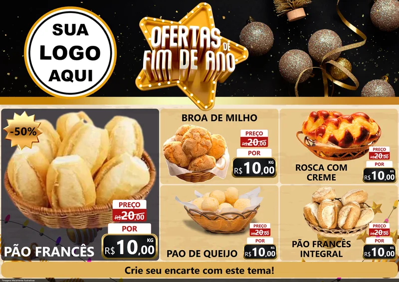 Modelo de Encarte para Encarte A4 Horizontal com o tema Ofertas de Fim de Ano para Padaria