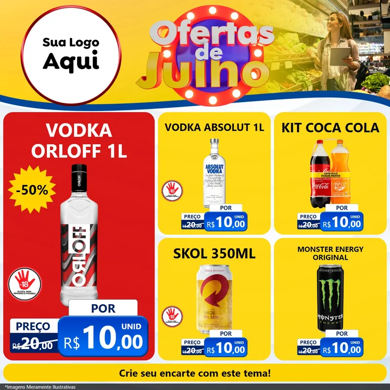 Modelo de Rede Social para Feed Facebook com o tema Ofertas de Julho para Distribuidora de bebidas