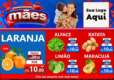 Modelo de Encarte para Encarte A4 Horizontal com o tema Promoção das Mães para Hortifrúti