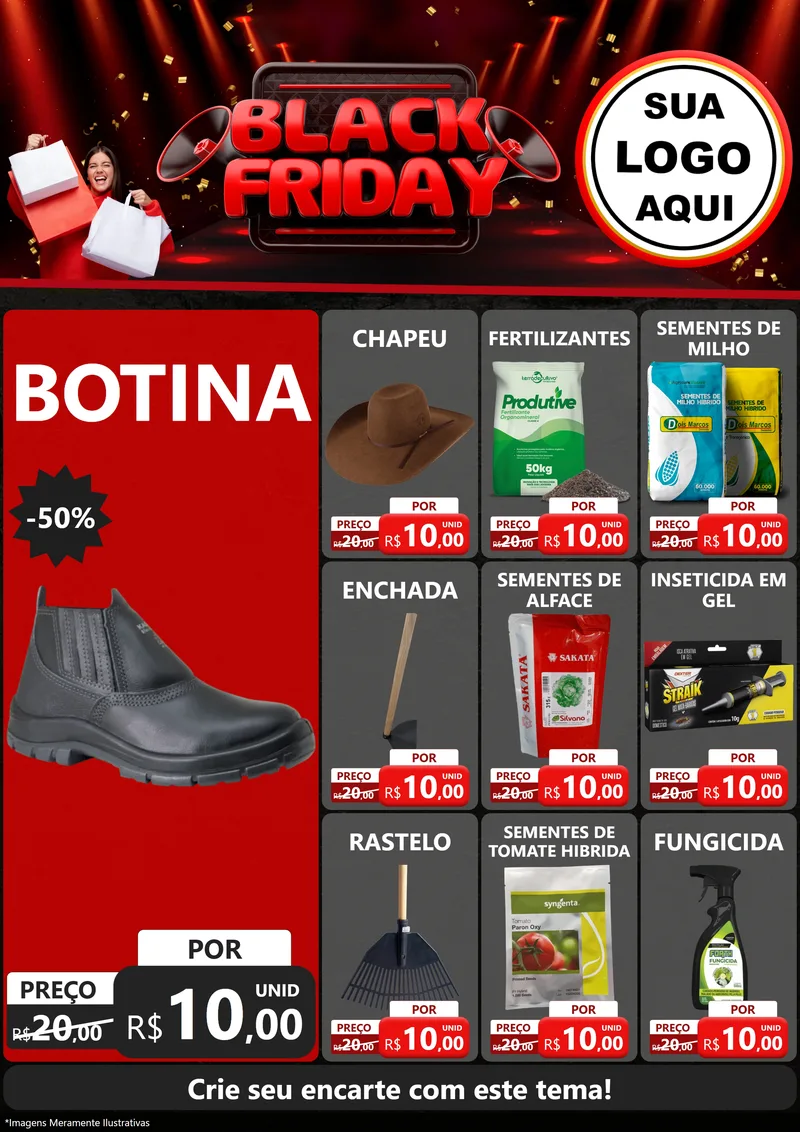 Modelo de Encarte para Encarte A4 Vertical com o tema Black Friday para Agropecuária