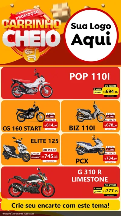 Modelo de TV para TV Vertical com o tema Promoção carrinho cheio para Concessionaria de Motos