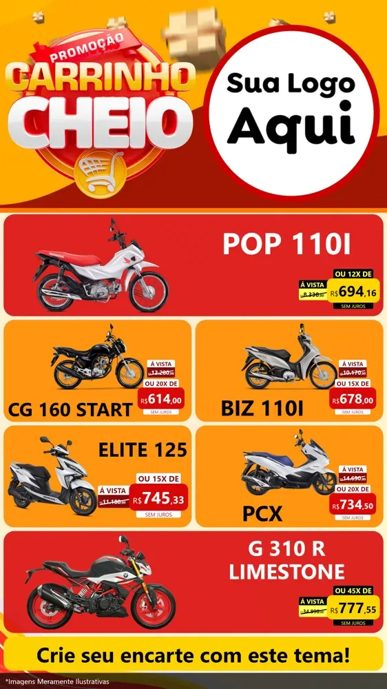 Modelo de TV para TV Vertical com o tema Promoção carrinho cheio para Concessionaria de Motos