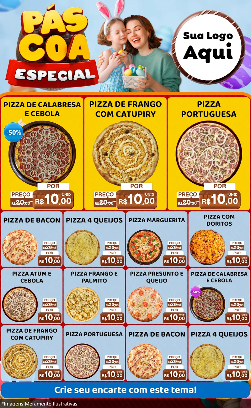 Modelo de Encarte para Encarte Grande com o tema Páscoa Especial para Pizzaria