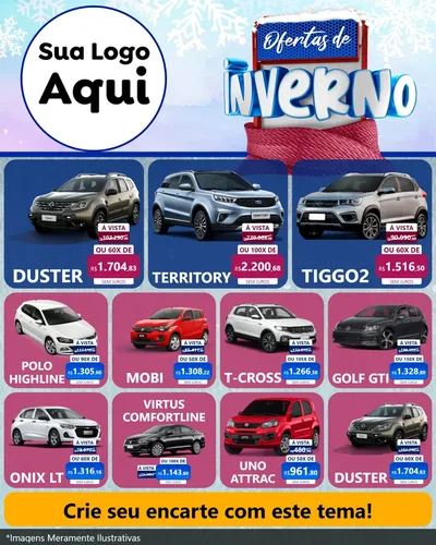 Modelo de Rede Social para Feed Instagram com o tema Ofertas de Inverno para Concessionaria de Carros