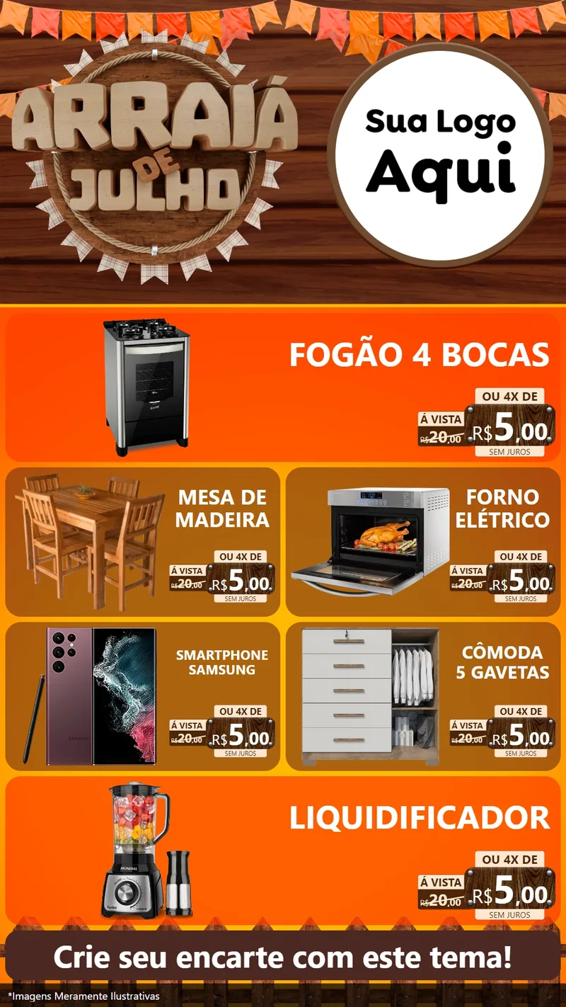 Modelo de TV para TV Vertical com o tema Arraiá de Julho - Junina para Móveis e Eletro