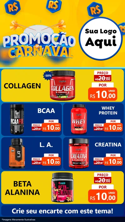 Modelo de TV para TV Vertical com o tema Promoção de Carnaval para Suplementos alimentares