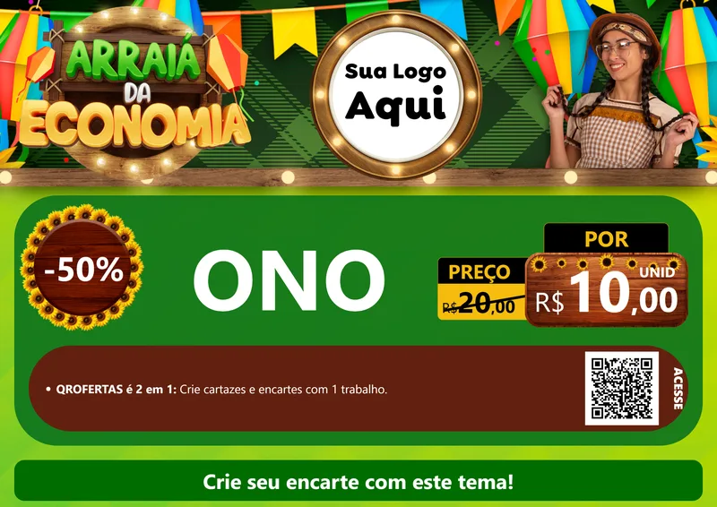 Modelo de Cartaz para Cartaz A4 Horizontal com o tema Arraiá de Economia para Óticas