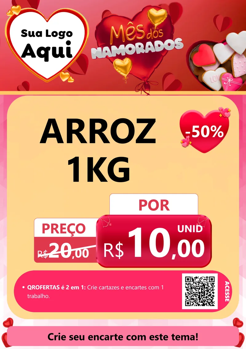 Modelo de Cartaz para Cartaz A4 Vertical com o tema Mês dos Namorados para Supermercado