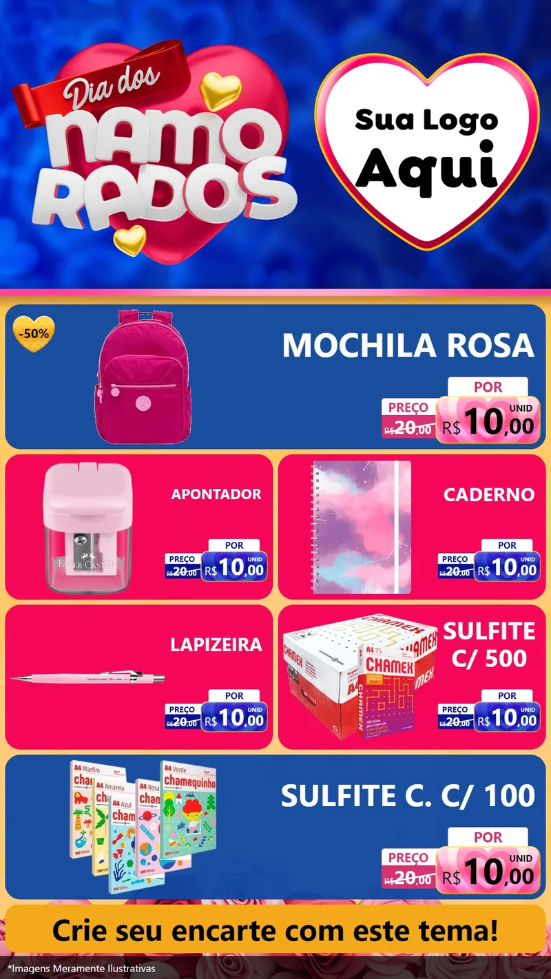 Modelo de TV para TV Vertical com o tema Dia dos namorados para Papelaria