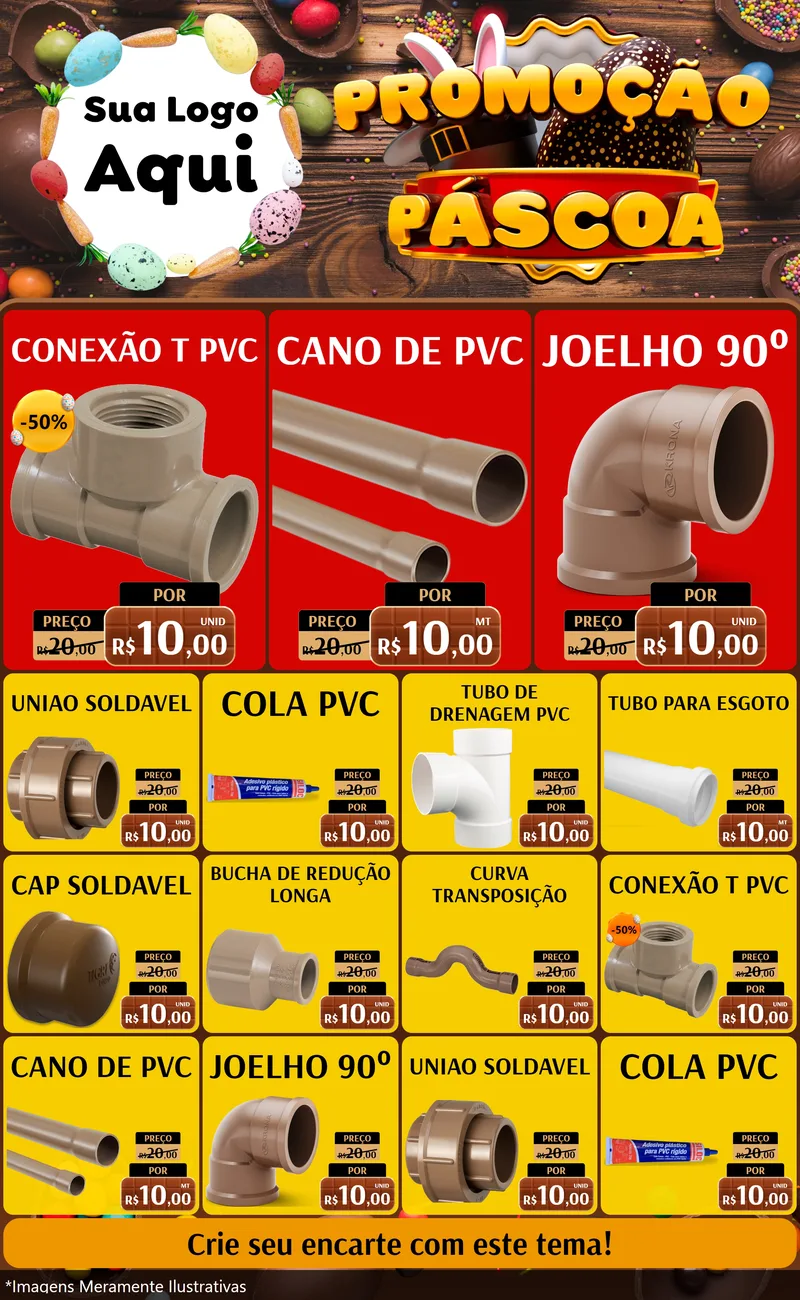 Modelo de Encarte para Encarte Grande com o tema Promoção Páscoa para Tubos e conexões