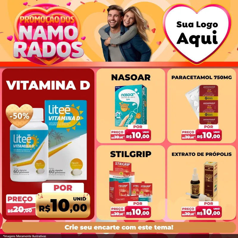 Modelo de Rede Social para Feed Facebook com o tema Promoção dos Namorados para Farmácia