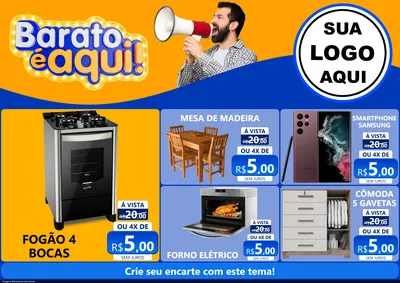 Modelo de Encarte para Encarte A4 Horizontal com o tema Barato é aqui para Móveis e Eletro