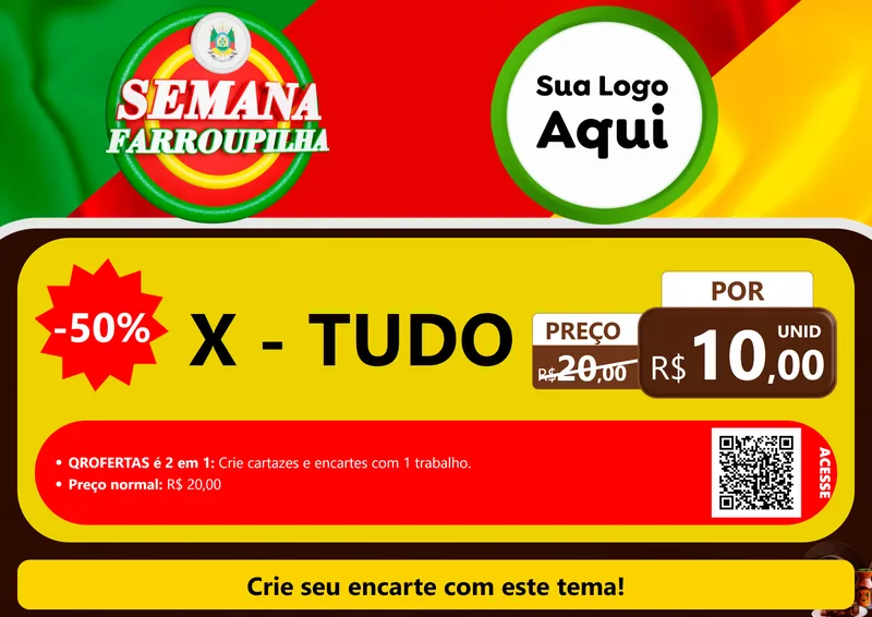 Modelo de Cartaz para Cartaz A4 Horizontal com o tema Semana Farroupilha para Hamburgueria
