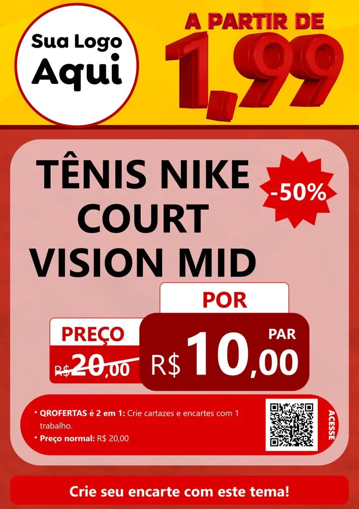 Modelo de Cartaz para Cartaz A4 Vertical com o tema A Partir de Um e Noventa e Nove - 1,99 para Calçados
