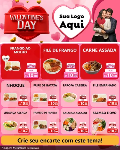 Modelo de Rede Social para Feed Instagram com o tema Valentine's Day para Restaurante