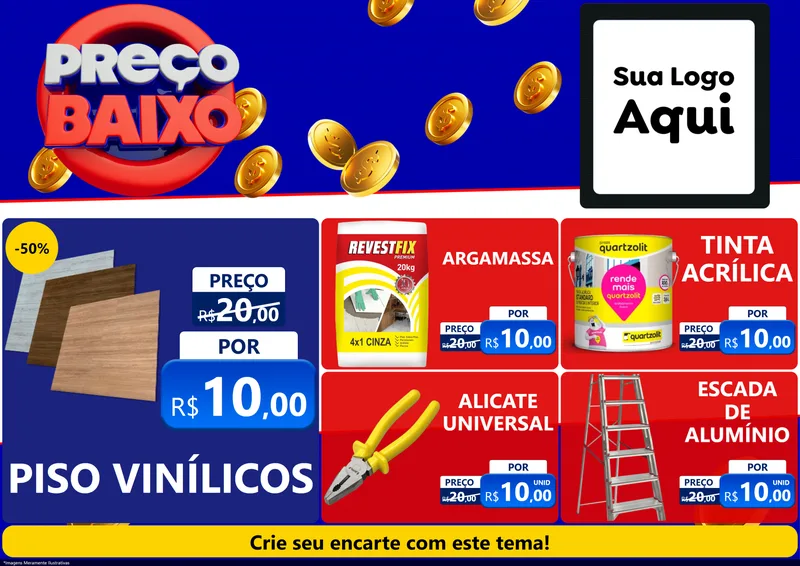 Modelo de Encarte para Encarte A4 Horizontal com o tema Preço Baixo para Material para Construção