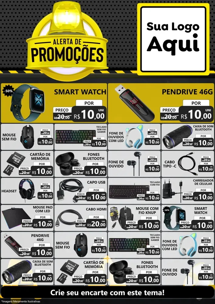 Modelo de Encarte para Encarte A4 Vertical com o tema Alerta de Promoções para Informática