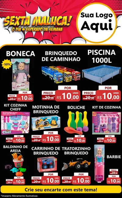 Modelo de Encarte para Encarte Grande com o tema Sexta Maluca! para Brinquedos