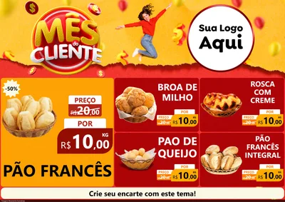 Modelo de Encarte para Encarte A4 Horizontal com o tema Mês do Cliente para Padaria
