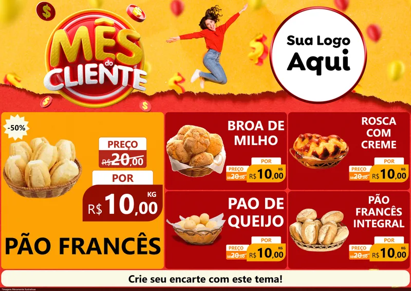 Modelo de Encarte para Encarte A4 Horizontal com o tema Mês do Cliente para Padaria