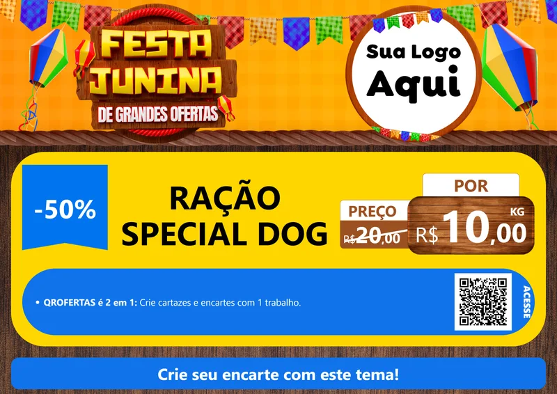 Modelo de Cartaz para Cartaz A4 Horizontal com o tema Festa Junina de Grandes Ofertas para Pet Shop