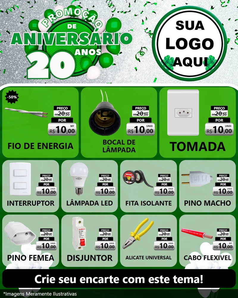 Modelo de Rede Social para Feed Instagram com o tema Promoção de Aniversário - 20 Anos para Materiais Elétricos