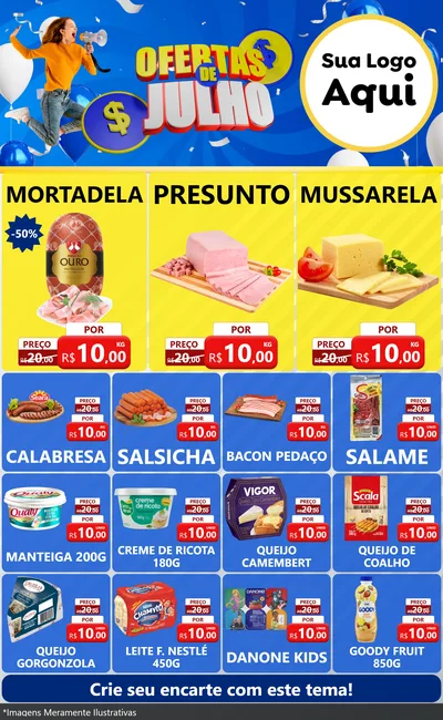 Modelo de Encarte para Encarte Grande com o tema Ofertas de Julho para Frios e Laticínios