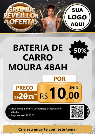 Modelo de Cartaz para Cartaz A4 Vertical com o tema Grande Réveillon de Ofertas para Baterias Elétricas