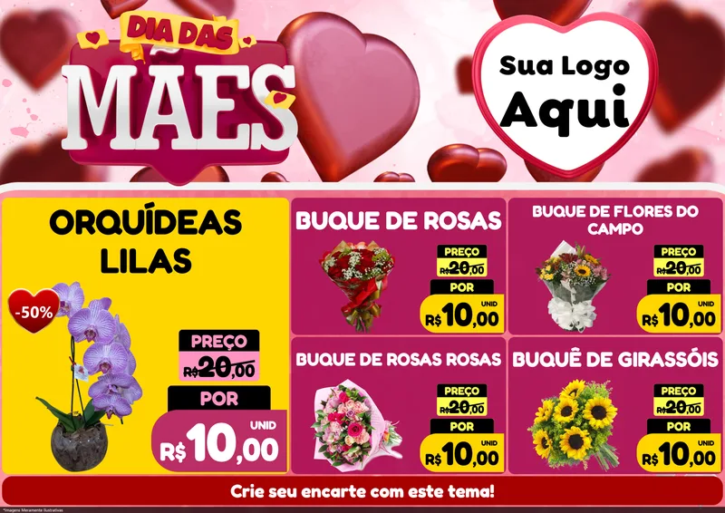 Modelo de Encarte para Encarte A4 Horizontal com o tema Dia Das Mães para Floricultura e jardim