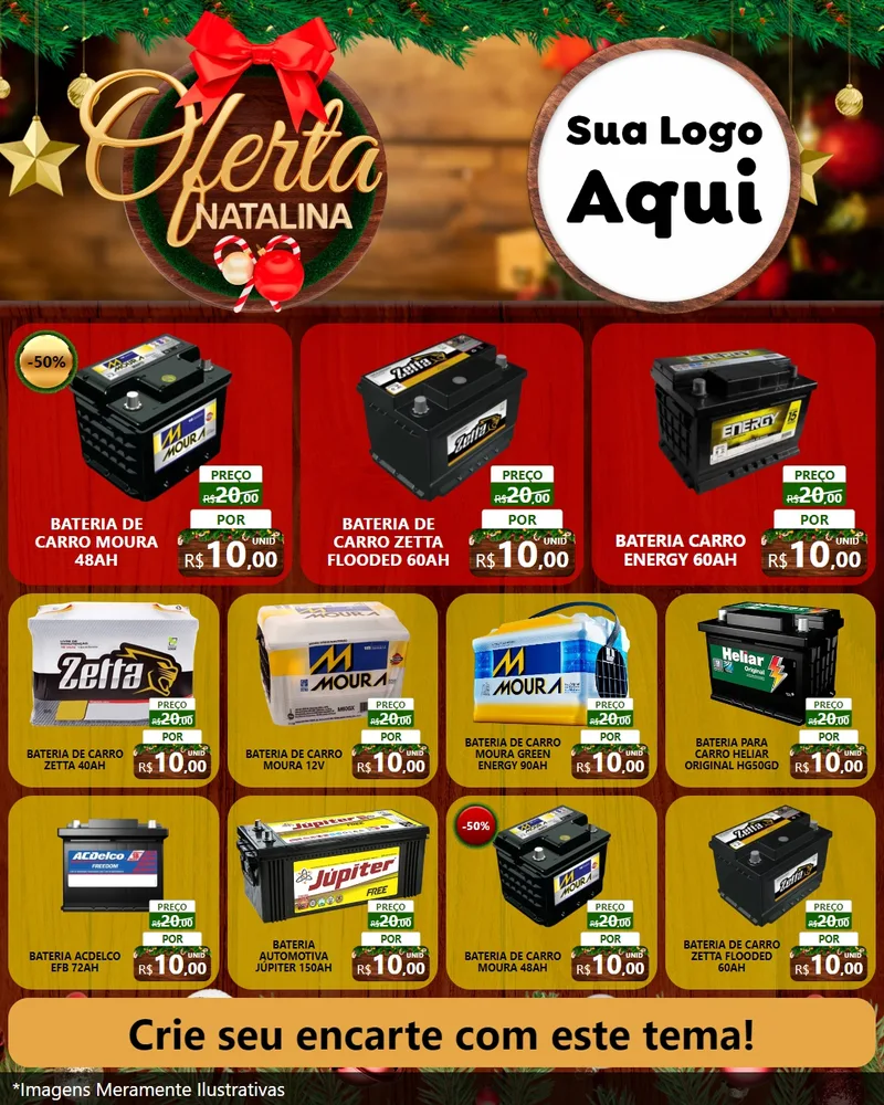 Modelo de Rede Social para Feed Instagram com o tema Ofertas Natalina para Baterias Elétricas