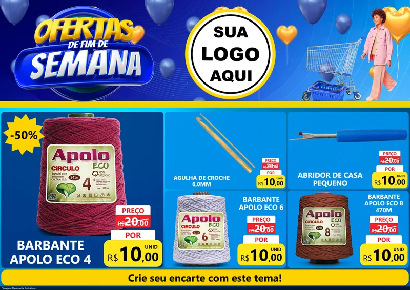 Modelo de Encarte para Encarte A4 Horizontal com o tema Ofertas de Fim de Semana para Armarinho e Aviamentos