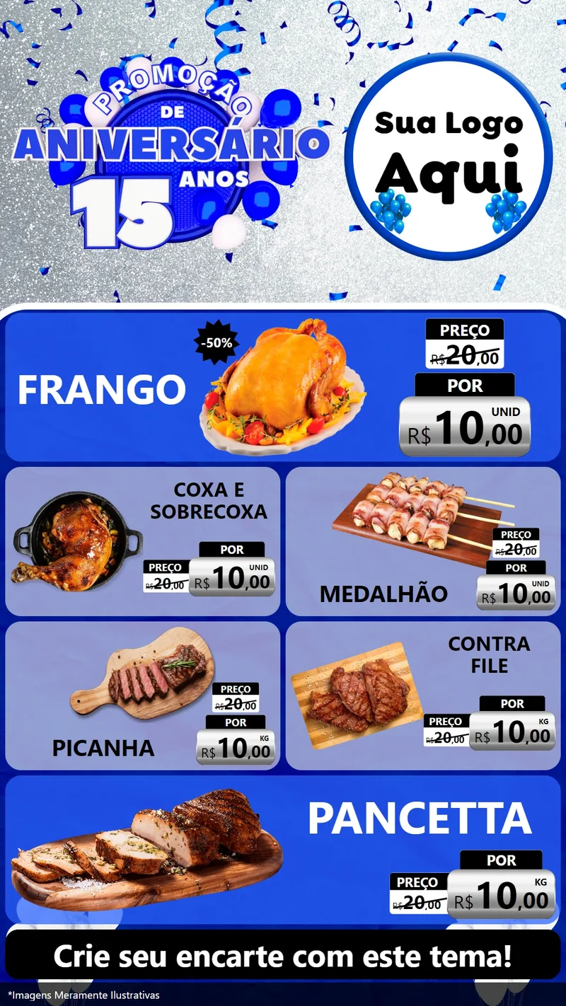 Modelo de TV para TV Vertical com o tema Promoção de Aniversário - 15 Anos para Assados