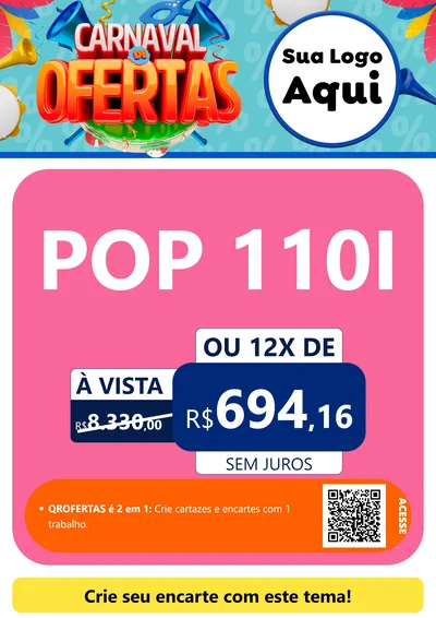 Modelo de Cartaz para Cartaz A4 Vertical com o tema Carnaval de Ofertas para Concessionaria de Motos