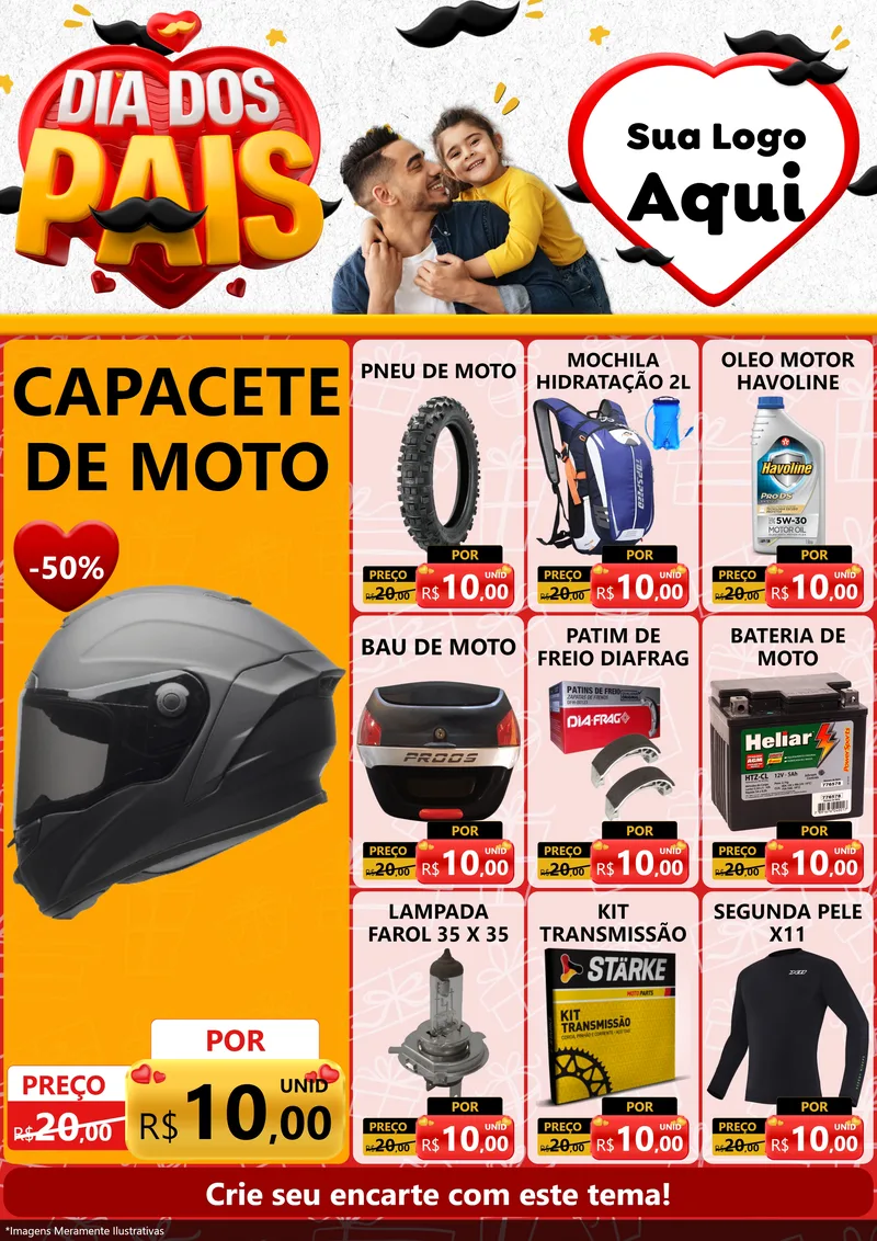 Modelo de Encarte para Encarte A4 Vertical com o tema Dia dos Pais para Moto peças