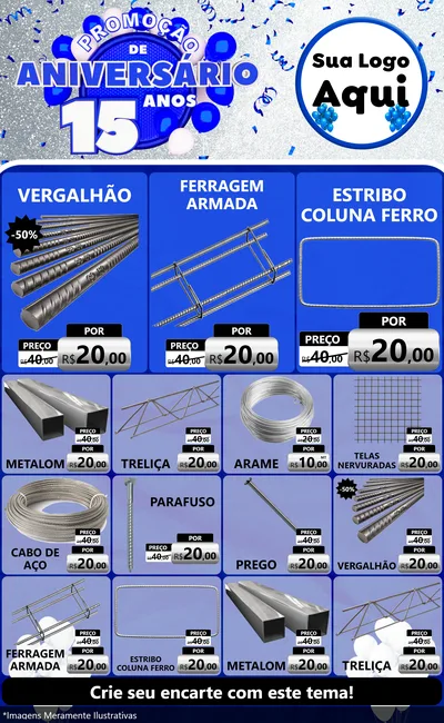Modelo de Encarte para Encarte Grande com o tema Promoção de Aniversário - 15 Anos para Ferragens