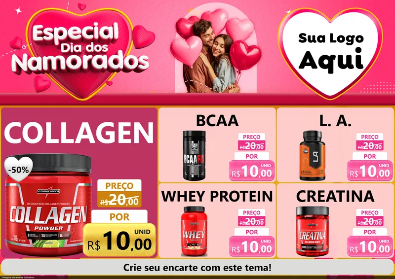 Modelo de Encarte para Encarte A4 Horizontal com o tema Especial Dia dos Namorados para Suplementos alimentares