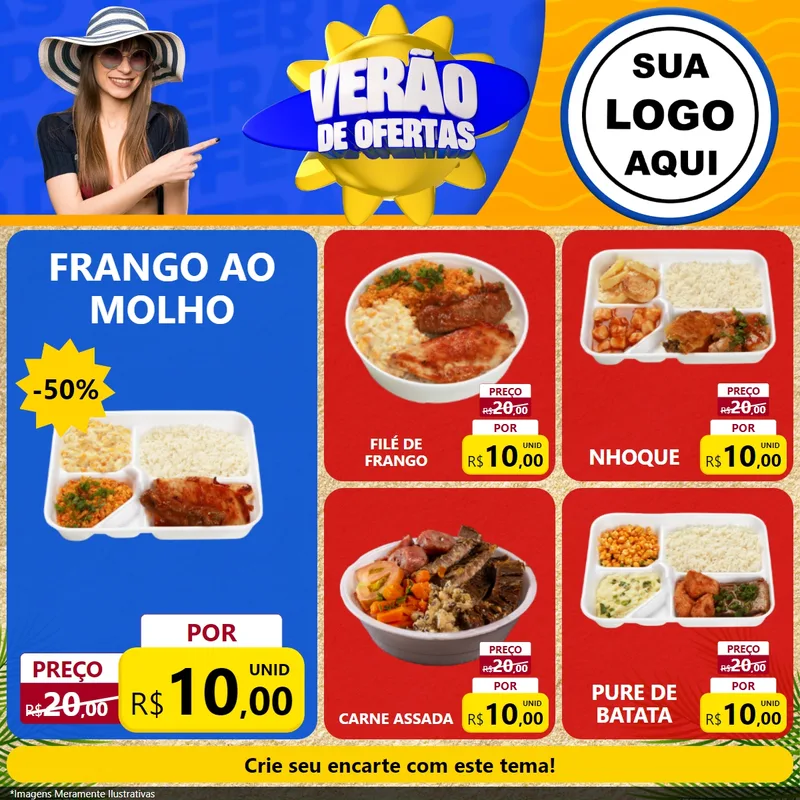 Modelo de Rede Social para Feed Facebook com o tema Verão de Ofertas para Restaurante