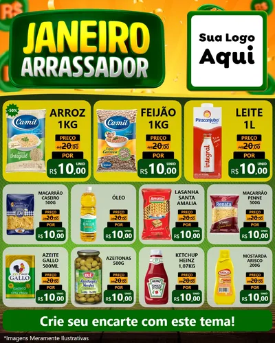 Modelo de Rede Social para Feed Instagram com o tema Janeiro Arrasador para Supermercado