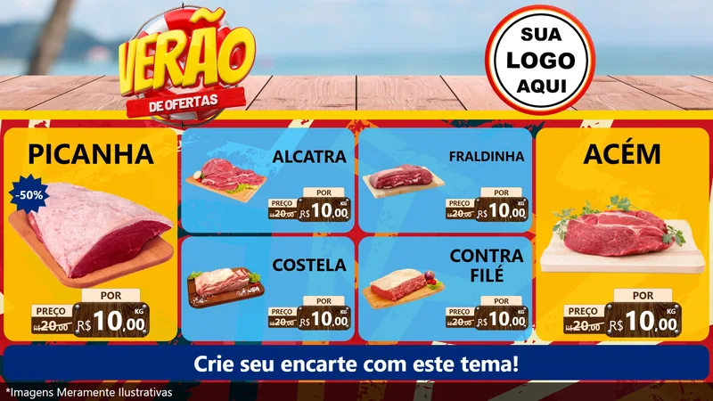Modelo de TV para TV Horizontal com o tema Verão de Ofertas para Açougue