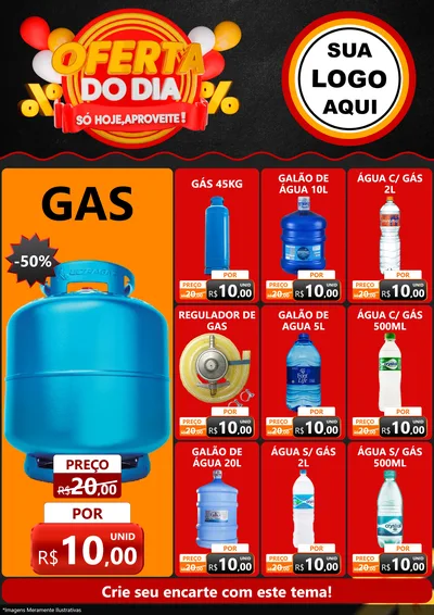 Modelo de Encarte para Encarte A4 Vertical com o tema Oferta do Dia - Só hoje, Aproveite! para Água e gás