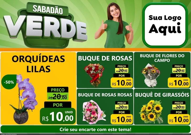 Modelo de Encarte para Encarte A4 Horizontal com o tema Sabadão Verde para Floricultura e jardim