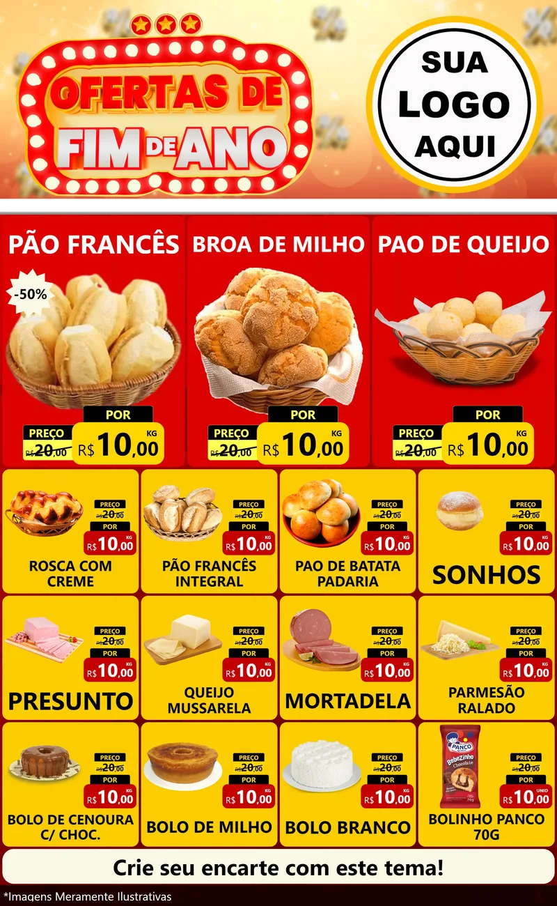 Modelo de Encarte para Encarte Grande com o tema Ofertas de Fim de Ano para Padaria