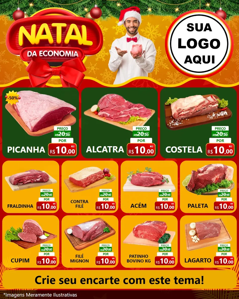 Modelo de Rede Social para Feed Instagram com o tema Natal da Economia para Açougue
