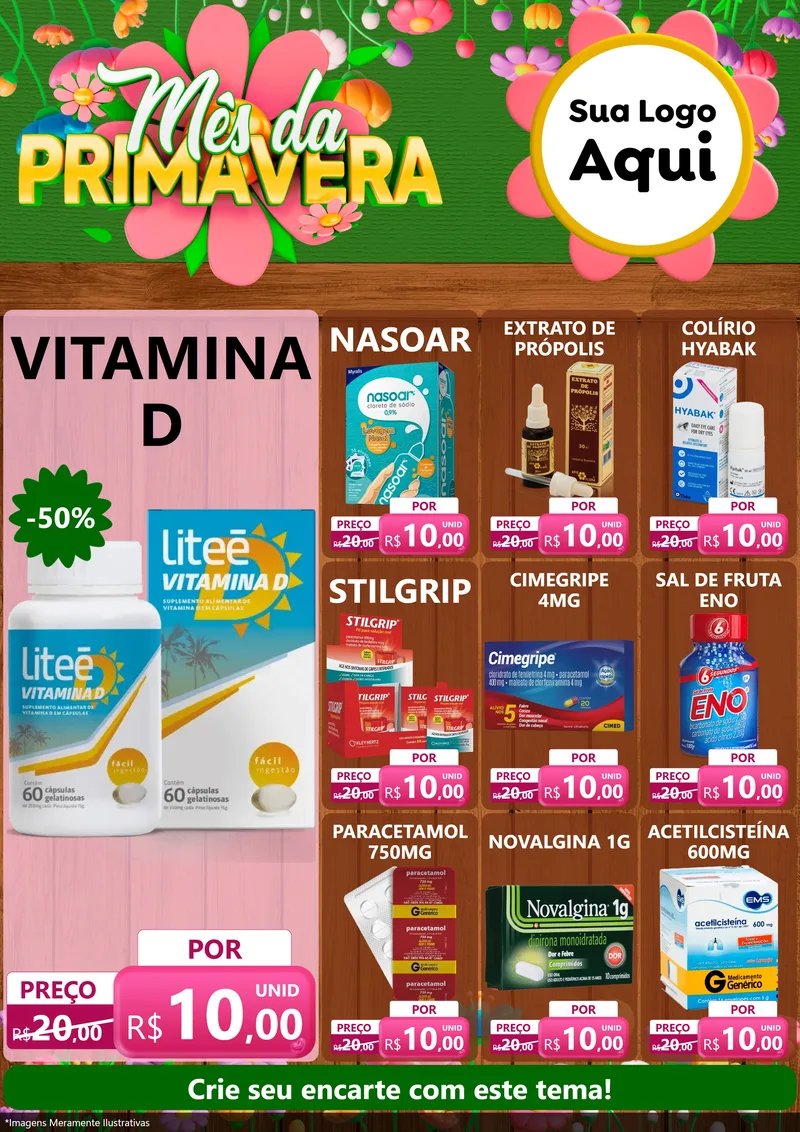 Modelo de Encarte para Encarte A4 Vertical com o tema Mês da Primavera para Farmácia