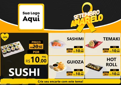 Modelo de Encarte para Encarte A4 Horizontal com o tema Setembro Amarelo para Comida japonesa