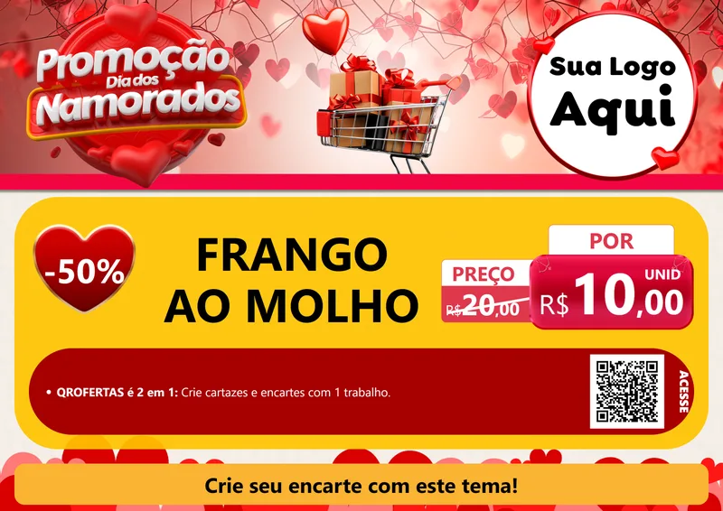 Modelo de Cartaz para Cartaz A4 Horizontal com o tema Promoção Dia dos Namorados para Restaurante