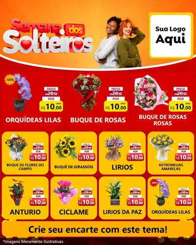 Modelo de Rede Social para Feed Instagram com o tema Semana dos Solteiros para Floricultura e jardim