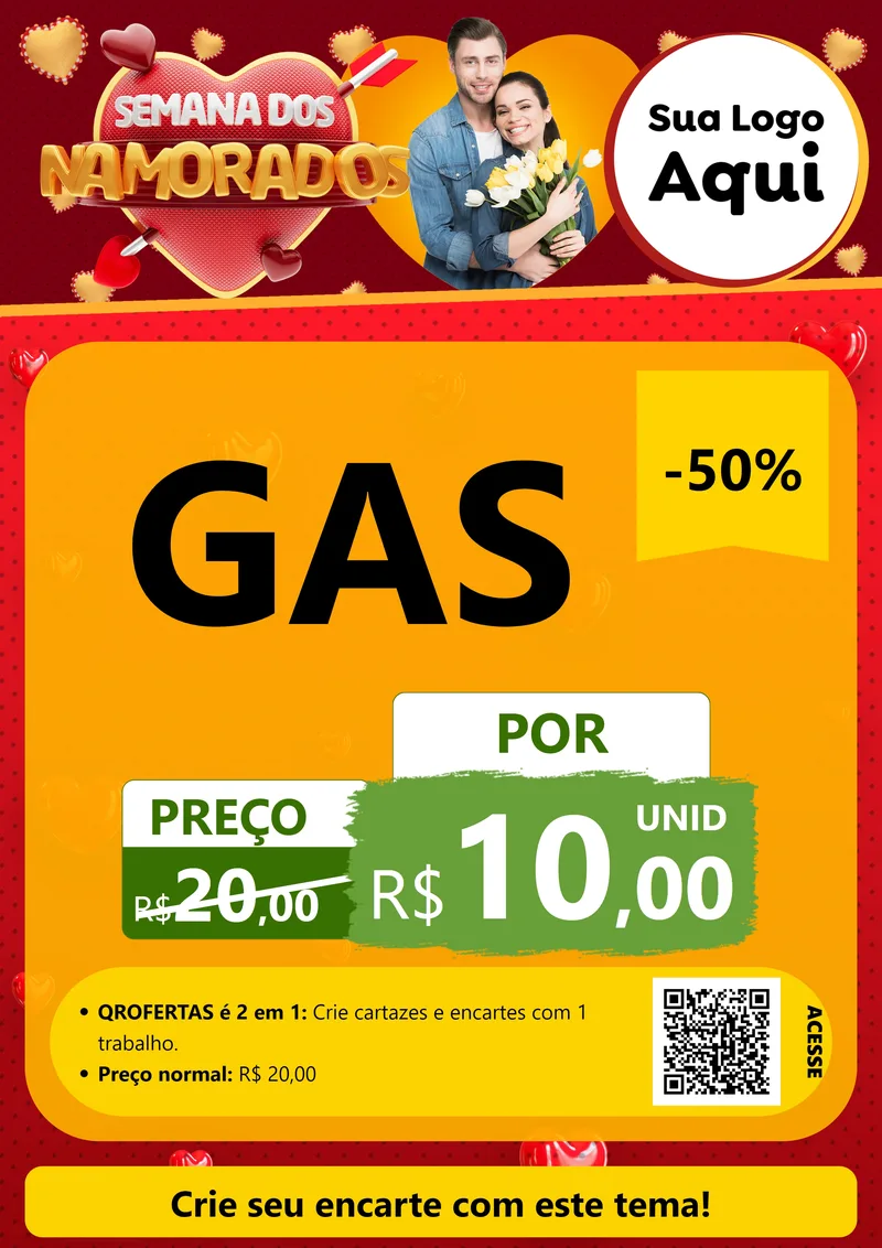 Modelo de Cartaz para Cartaz A4 Vertical com o tema Semana dos Namorados para Água e gás